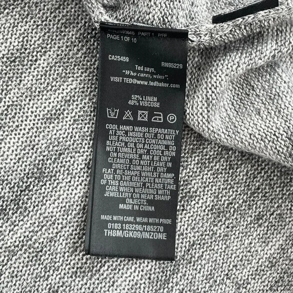 Ted Baker London Crew Neck Sweater Men 4 Large Grey‎ Linen Blend Long Sleeve